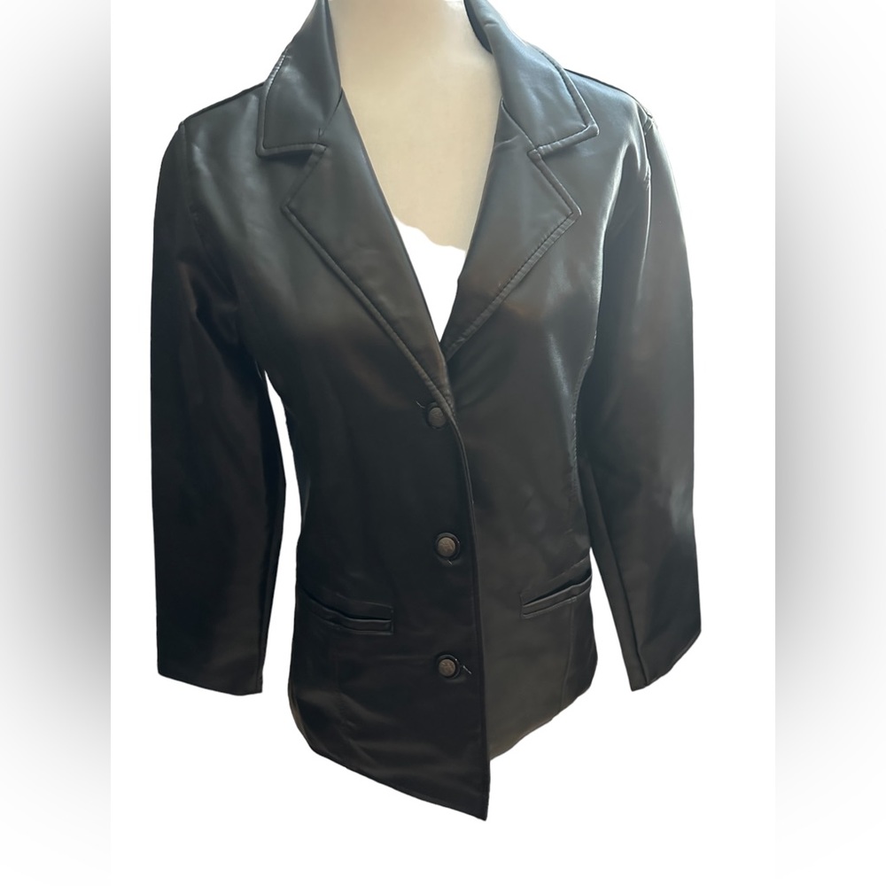 Womens A Collezioni black faux leather jacket, Size Medium Made in Italy